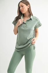 Mineral Wash Half Button Collard T-Shirt Mono B MOSS S